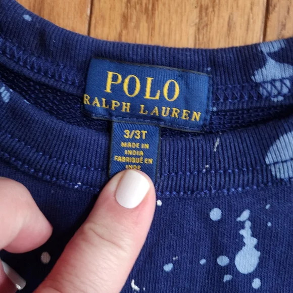 Polo by Ralph Lauren 3T paint splatter navy blue terry sweatshirt - Picture 3 of 3